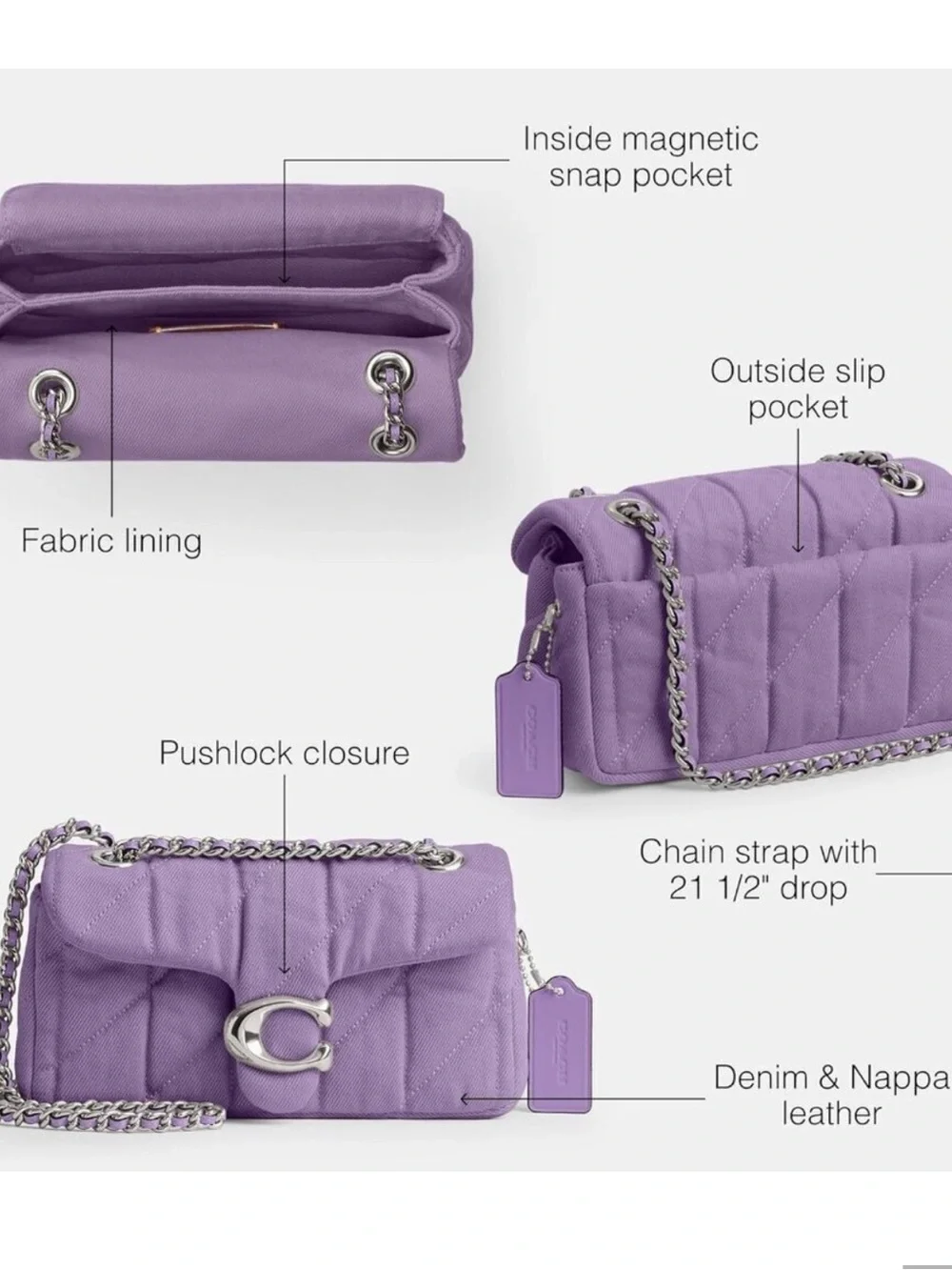 ⭐️Coach Quilted Pillow Tabby 20 Purple⭐️